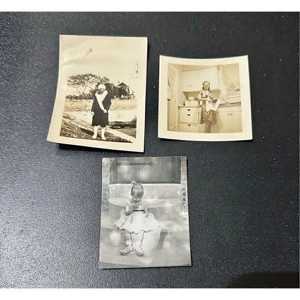 Vintage 1950s 60s 3 mini pictures snapshot ephemera lot Women Child
